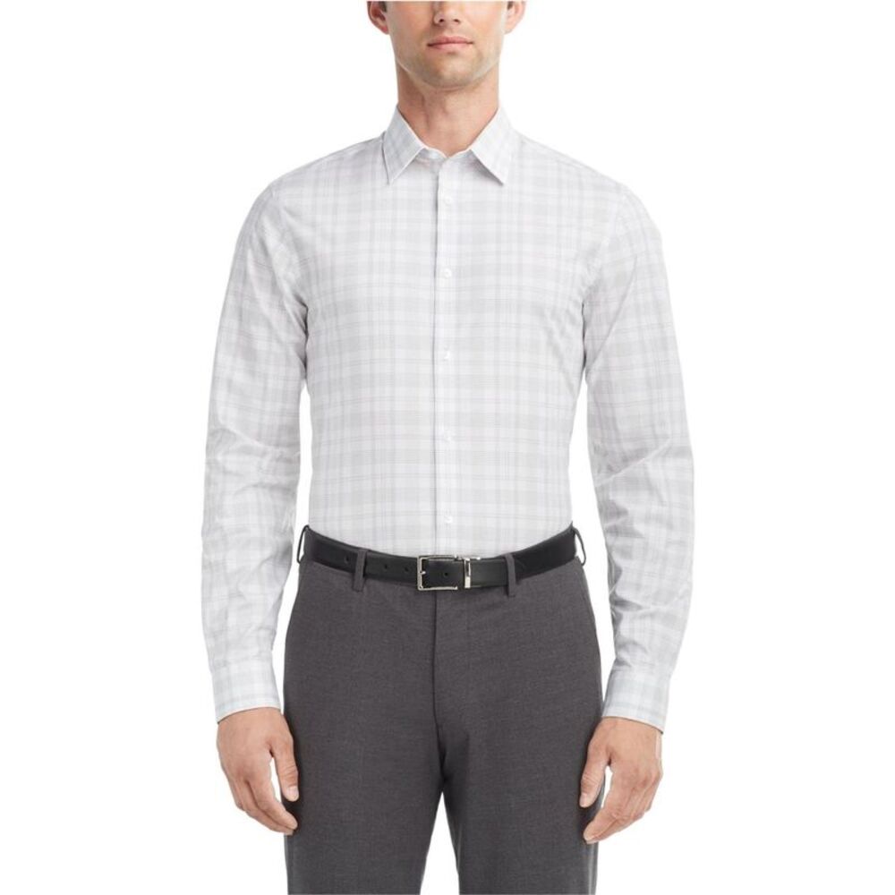 Calvin Klein Mens Winkle Free Button Down Dress Shirt, Multicoloured, 17 Neck...